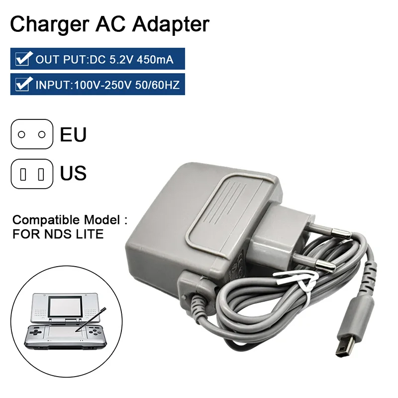 For DSL DS Lite NDSL AC 100-240V Adaptor Travel Wall Charger with EU US Plug Charger Adapter Power Supply  Game Accessoires