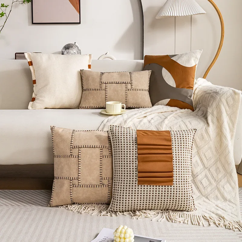 30X50/45X45CM Brown Patchwork Throw Pillow Cover Modern Simple Stamping Waist Cushion Cover Decor Home Decorative Pillowcase