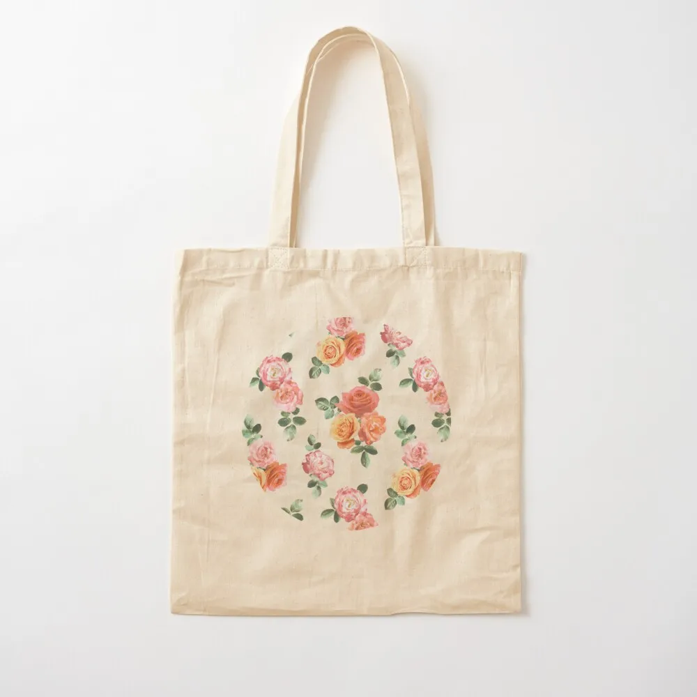 Retro Peach and Pink Roses Tote Bag supermarket folding bag Canvas bag for women large size bags