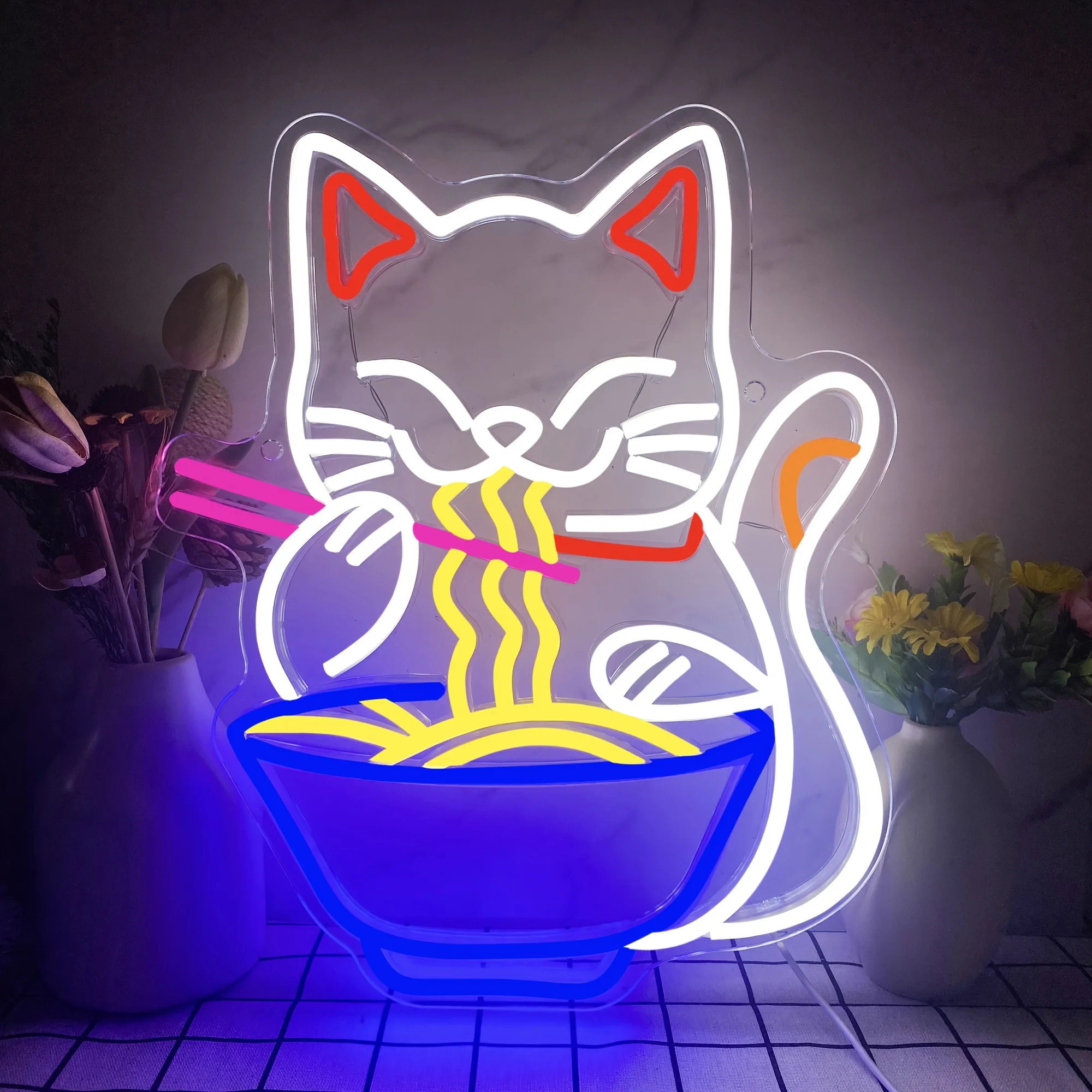 Ramen Neon Sign,Japanese Lucky Cat Design for Wall Decor-Perfect Gift Idea for Restaurant, Bar, Kitchen, Dining Room Decor