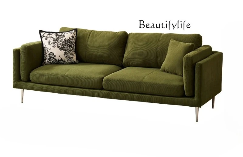 Nordic fabric sofa light luxury simple small apartment living room retro green corduroy straight sofa