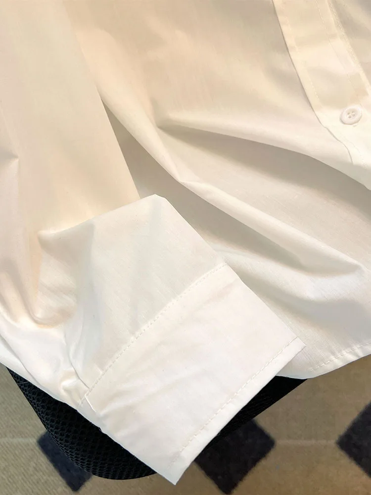 Fashion Sequins Long Sleeve White Shirt Female Spring New Unique Chic Shirts Fashionable Tops Solid Color Women's Clothes