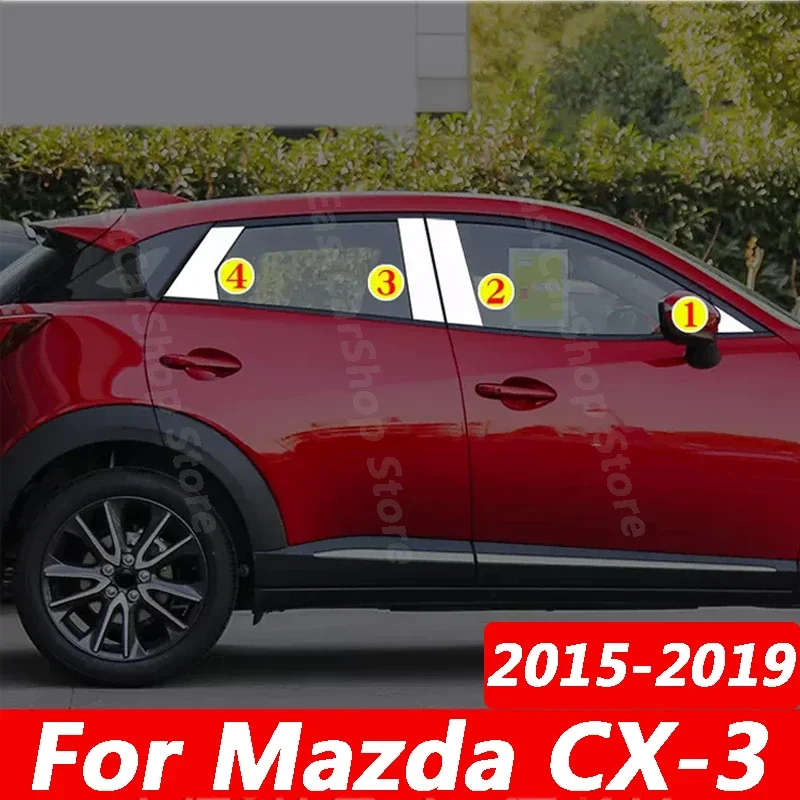 

For Mazda CX-3 CX3 2015-2019 Auto Exterior Stainless Steel Car Door Window Column BC Pillar Post Cover Protection Accessories