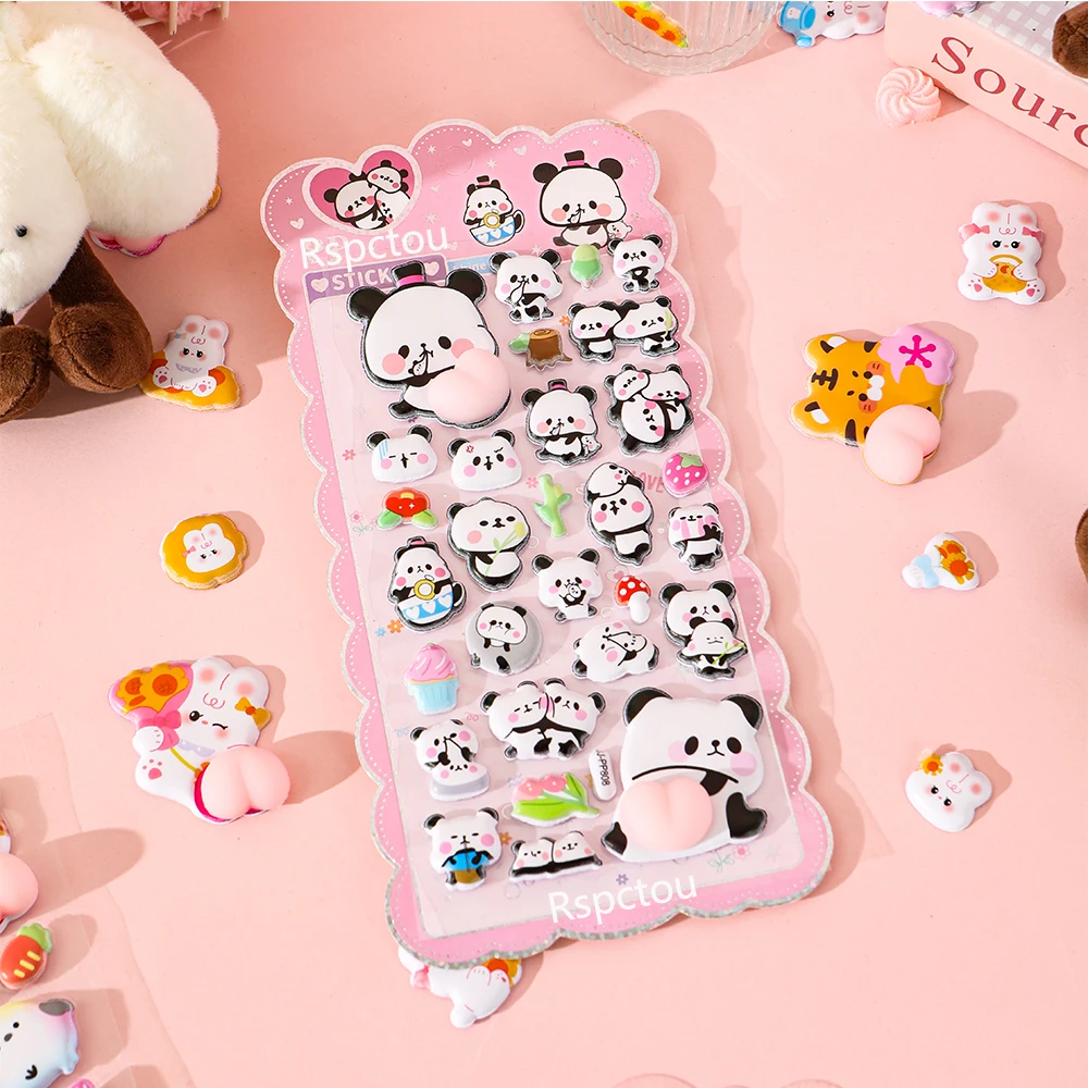 1 szt. Urocze naklejki z królikiem, pandą i kotem, kreskówkowe, z wesołymi pupkami, do ściskania, zabawka antystresowa, naklejki bąbelkowe, naklejki nagrody DIY, do pakowania