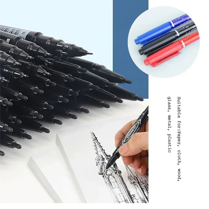 10pcs Dual-Tip Black Tattoo Skin Marker Piercing Art Marking Pen Tattoo Supply For Permanent Makeup Life Office Supplies
