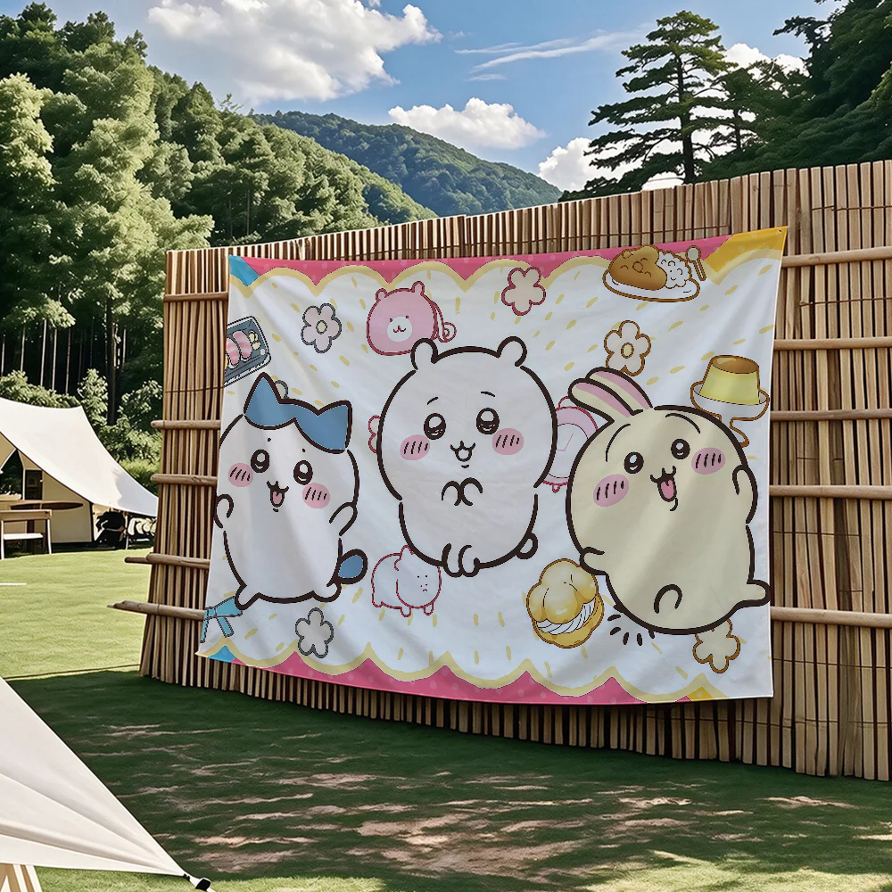 C-Chiikawa Niedliche Flaggen-Wandteppiche für Outdoor-Partys, Schlafzimmer, Wohnzimmer, Studentenzimmer, Wanddekoration, Banner, Geschenke – Detail 8