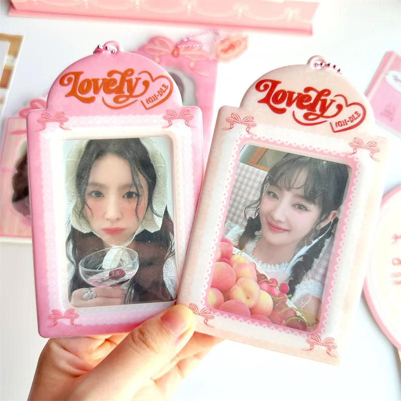 Kpop Photocard Holder with Keychain Y2K Kawaii Bow Lace Photo Card Sleeves ID Badge Holder Card Protector