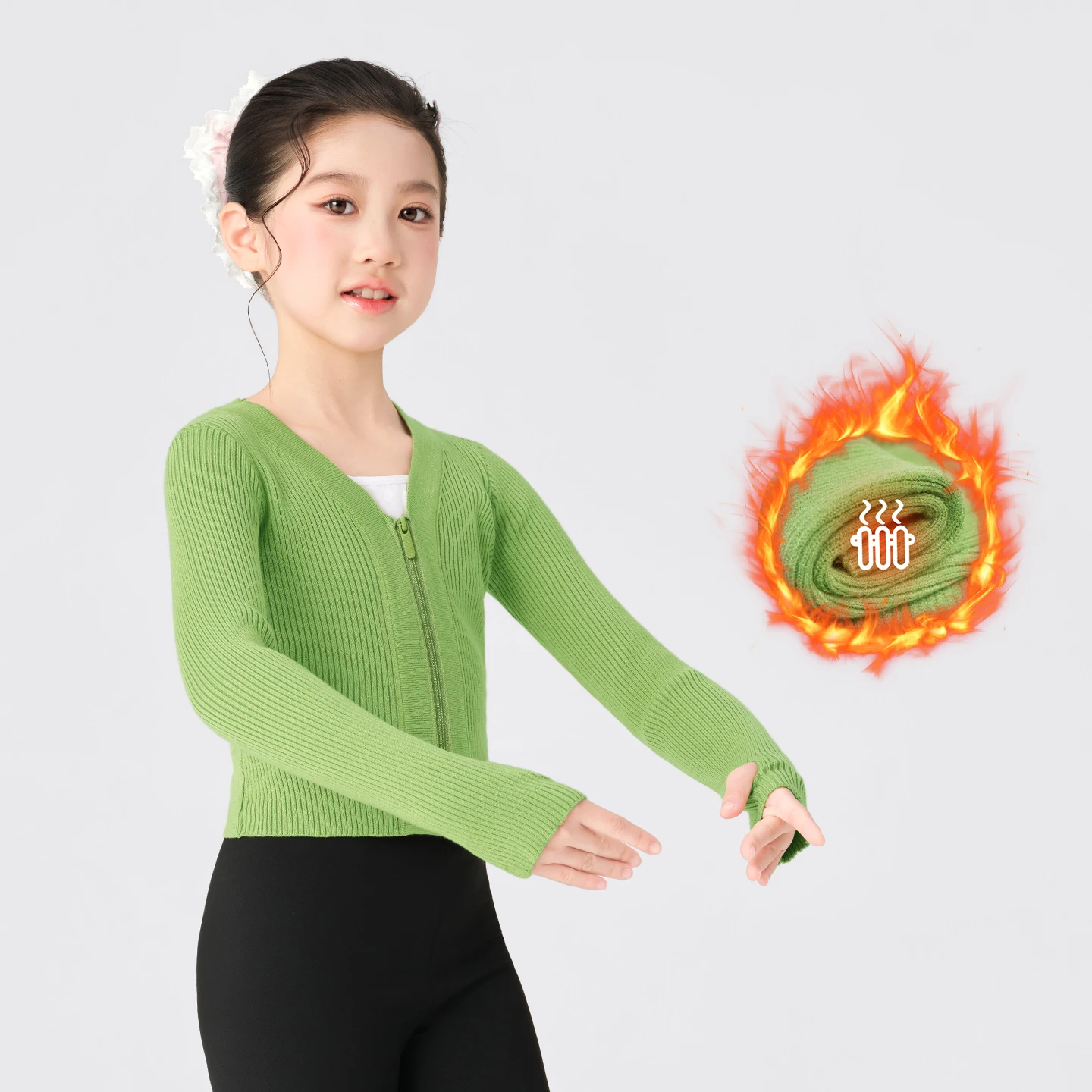 Danssweater met rits voor meisjes, wintergebreid vest voor kinderen, warme oefenpullover bovenkleding voor meisjes