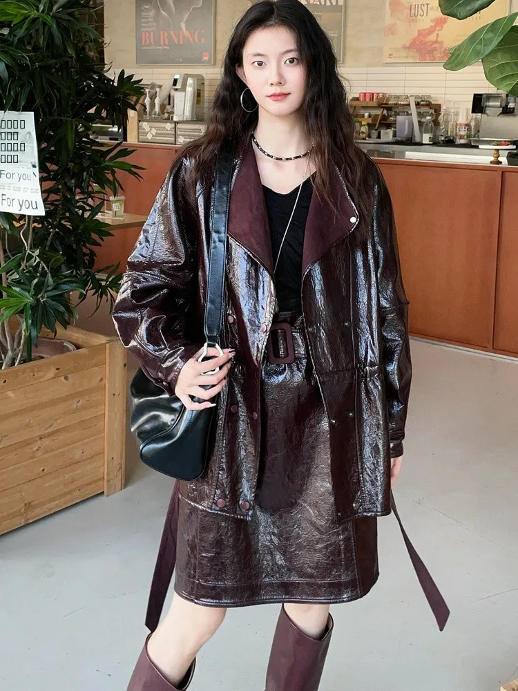 IANTSUI 2025秋冬新作 両面着用 通勤 オイルワックスレザー ルーズアウター レディースファッション PUコート