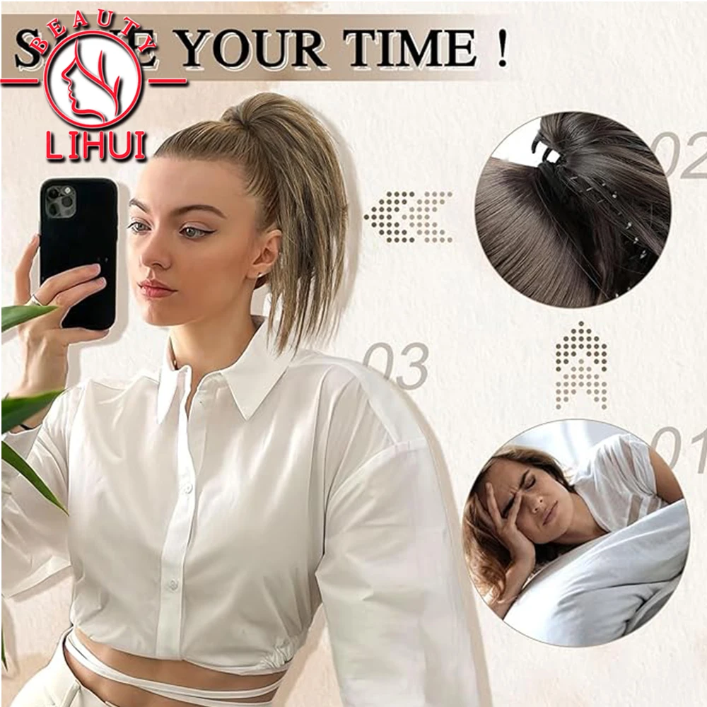 Extensiones de Cabello sintético con Clip de garra en cola de caballo, moño de pelo de postizo Diy, cola de cerdo Falsa Rubia, Tousled Updo para