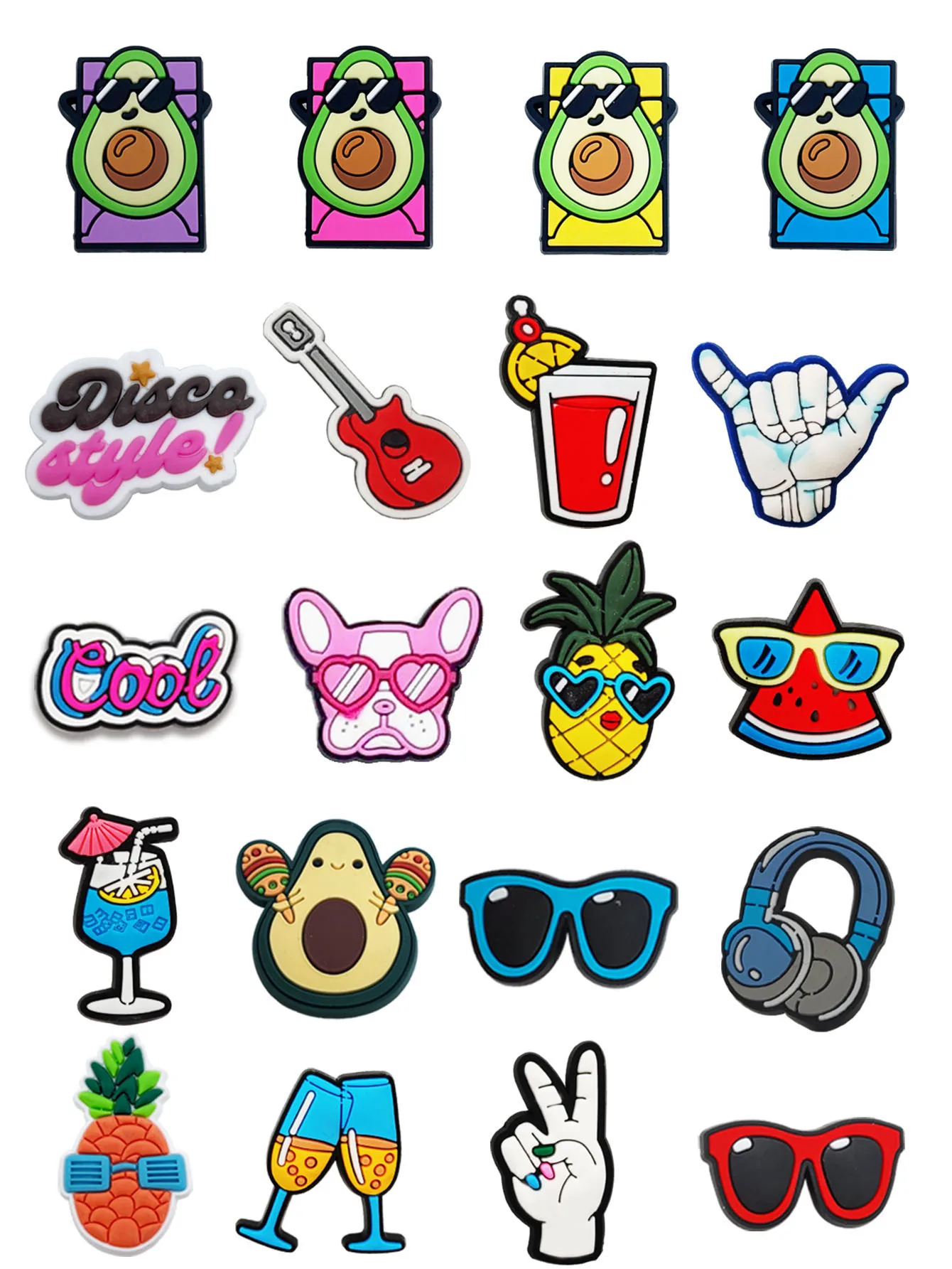20Pcs Disco Summer Series Shoe Charms for Sandals, Beach Bags, PVC DIY Shoe Decorations Accessories Charms Premium Quality
