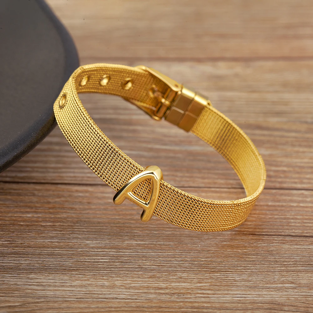 AIBEF Fashion A-Z 26 Letters Charm Adjustable Bangle Family Name Alphabet For Women Men Width Watch Belt Bracelet Jewelry Gifts