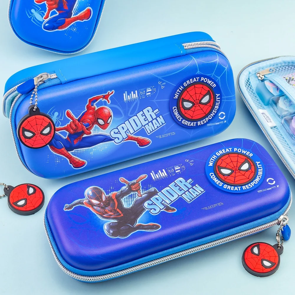 Genuine Disney Marvel Spider Man EVA Pencil Case Eraser Set Large Capacity Zipper Stationery Box for School Office Use