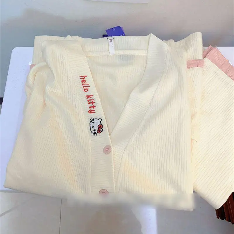 

Sanrio Hello Kitty, летние шорты с короткими рукавами, модные пижамы из чистого хлопка, женские милые пижамы с героями мультфильмов Y2K, домашняя одежда для милых девочек, новинка