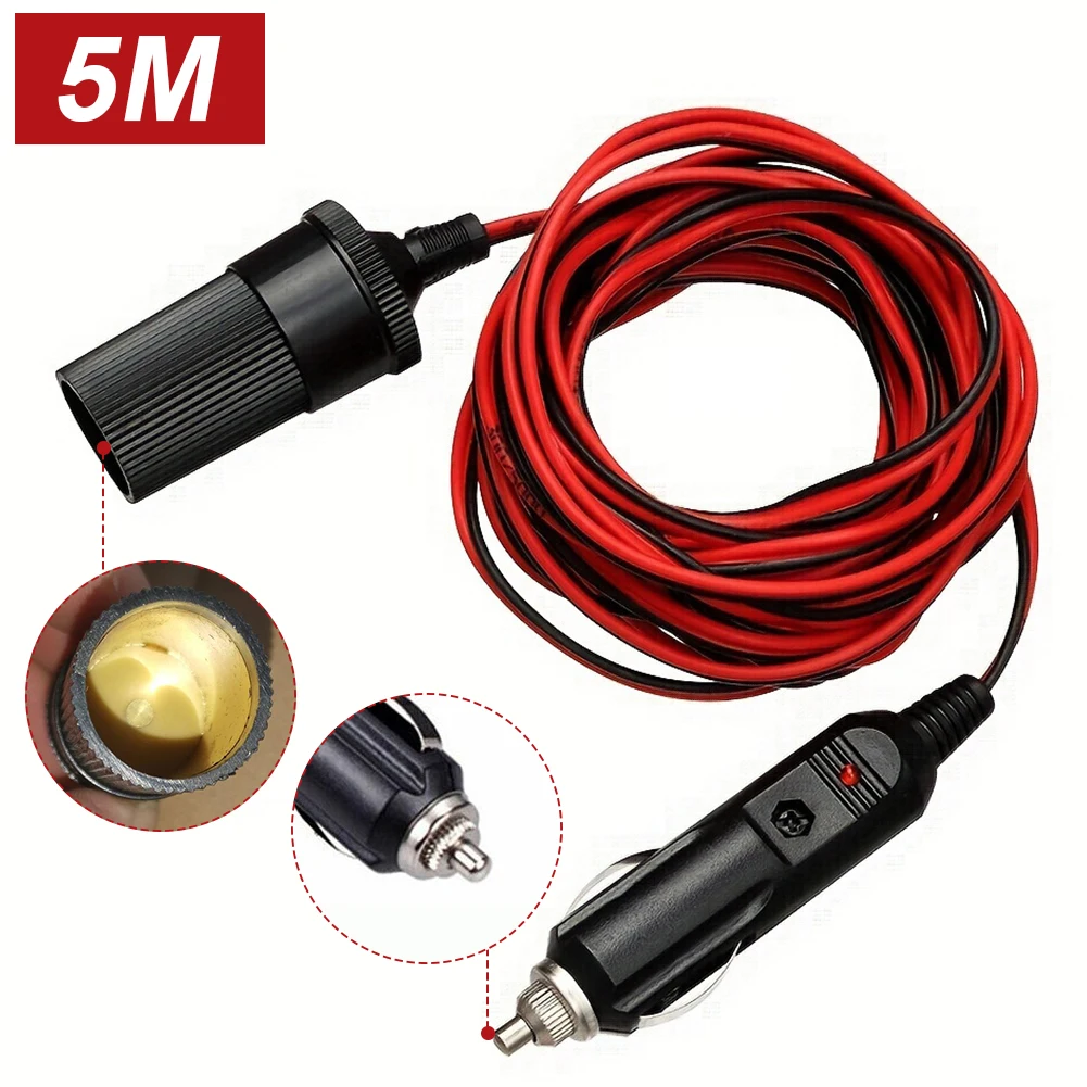 2M/5M Car Cigarette Lighter Extension Cable 12/24V 10A Car Socket Power  Adapter Interior Plug To Socket Female Socket Adapter