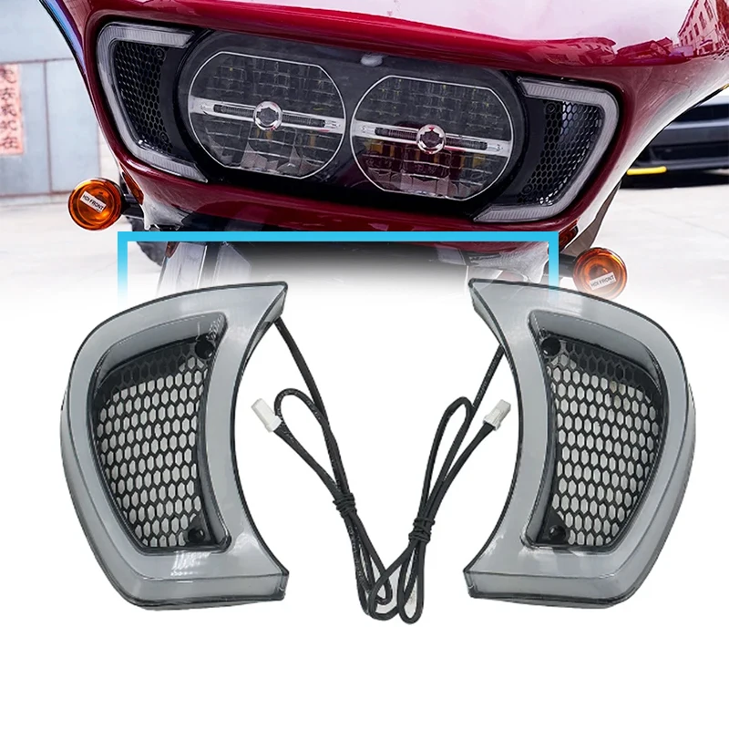 2022 Motorcycle Smoke White Tracer Headlight Vent Accent LED Indicator Lights For Harley Road Glides 15-UP