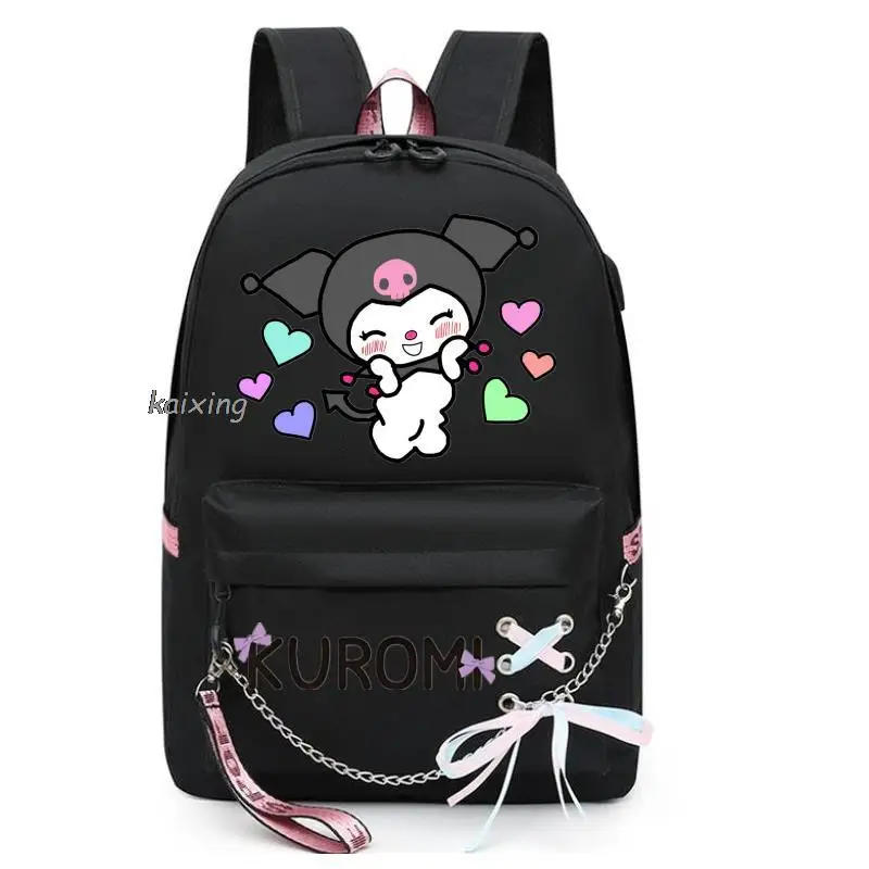 Mochila Melody Kuromi USB Charging University Schoolbag Fashion Girl Boy School Backpack Large Capacity Multifunctional Backpack