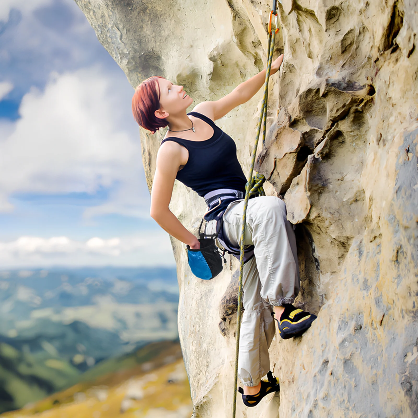 

2 pcs Bag Climbing Chalk Polyester Large Capacity 12x8x16cm Blue Black Gym Bouldering Rock Hip Pack Sports