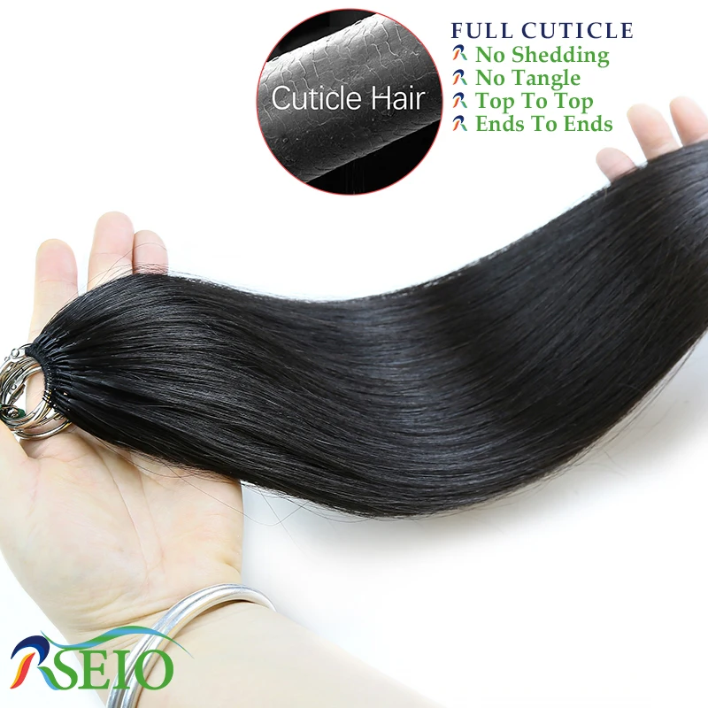 RSEIO High quality Feather New hair extensions  Natural Real Human Hair Microring Hair Extensions Brown Blonde 613Color Straight