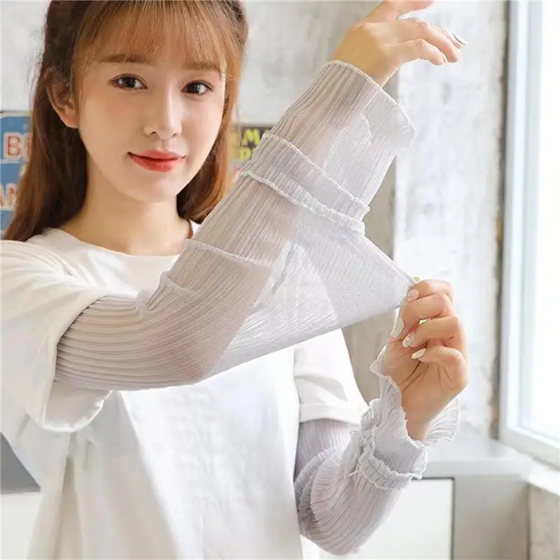 태양 보호 장갑 여성 슬리브 얇은 여름 필수 도구 긴 다기능 자외선 방지 레이스 운전 팔 보호