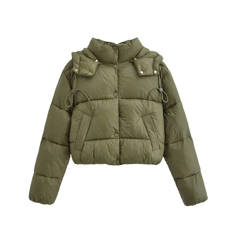 

Hooded Coats for Women 2024 Winter Thick Warm Quilted Jacket Female Green Long Sleeve Chic Single-breasted Outerwear