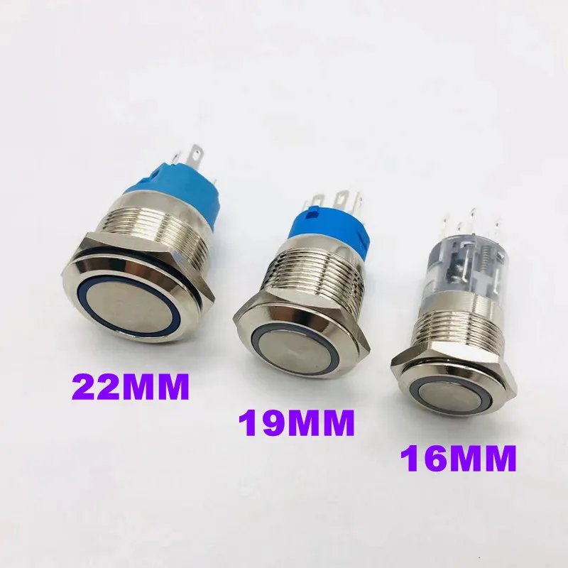 16/19/22MM metal button switch 2NO2NC self-locking reset automotive engine LED power switch 3V6V12V24V220V red, green and blue