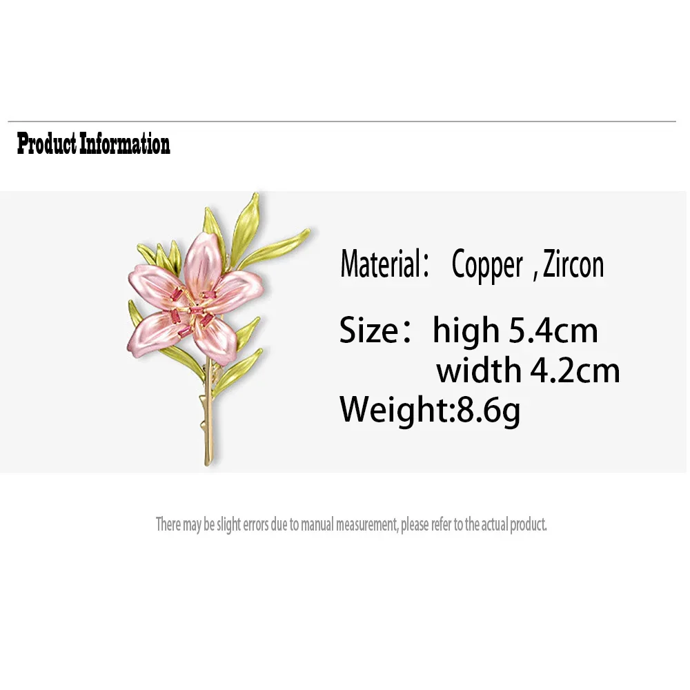 Elegant Women Jewelry Enamel Peach Blossom Brooch Wedding Accessories Jewelry High Quality Metal Copper Pins Corsage