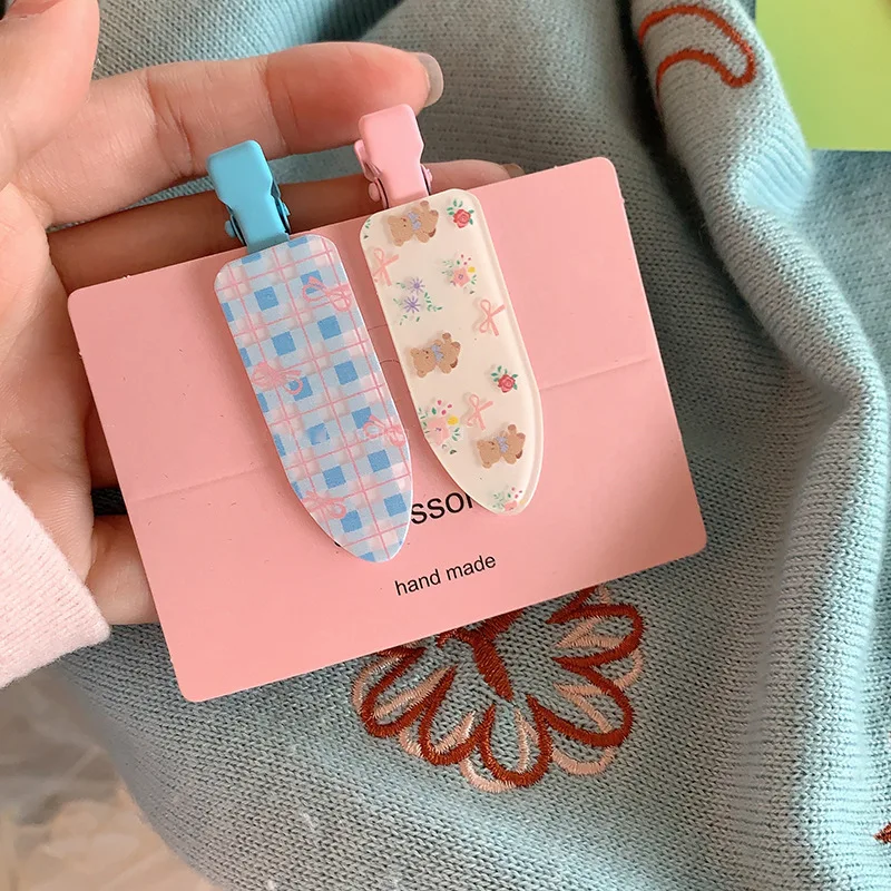 新しい花柄ヘアクリップ 女の子 子供 可愛いクマ リボン 滑り止め アクリル サイドヘアピン 目立たないヘアグリップ 前髪用 スナップクリップ シームレス