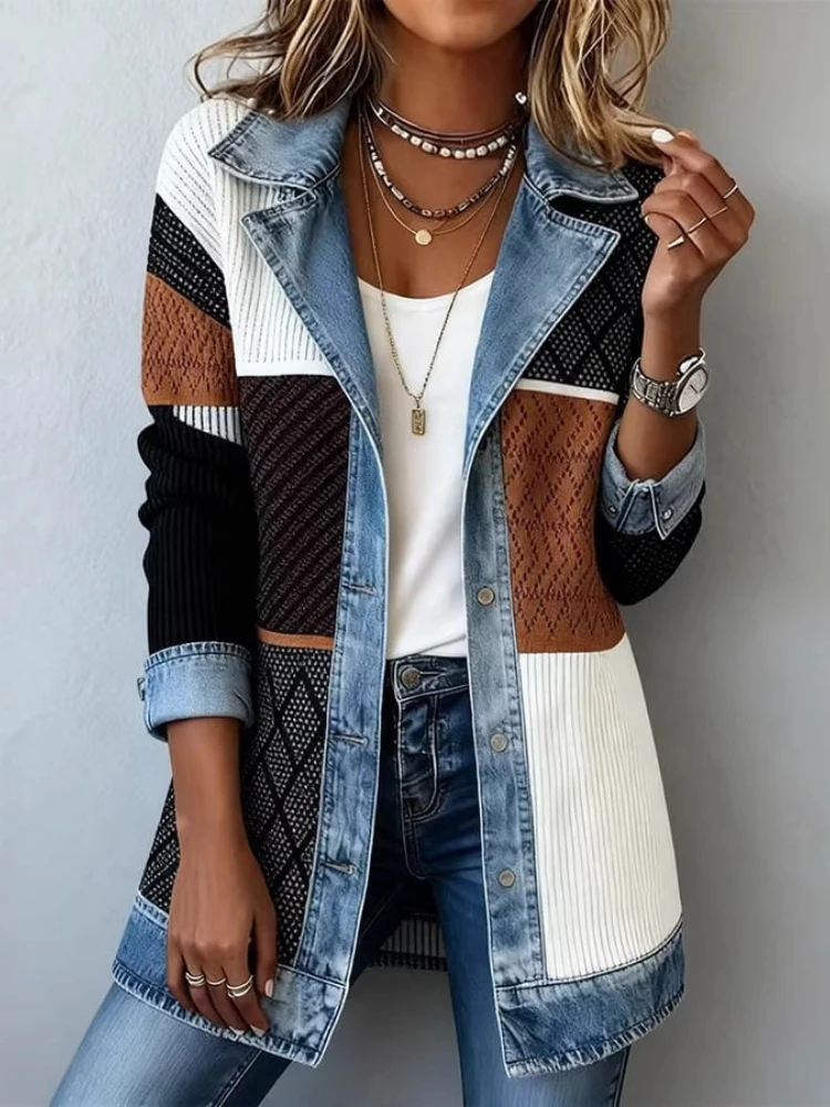 2025 autumn European and American foreign trade new women's clothing fashionable elegant slim long-sleeved splicing jacket women