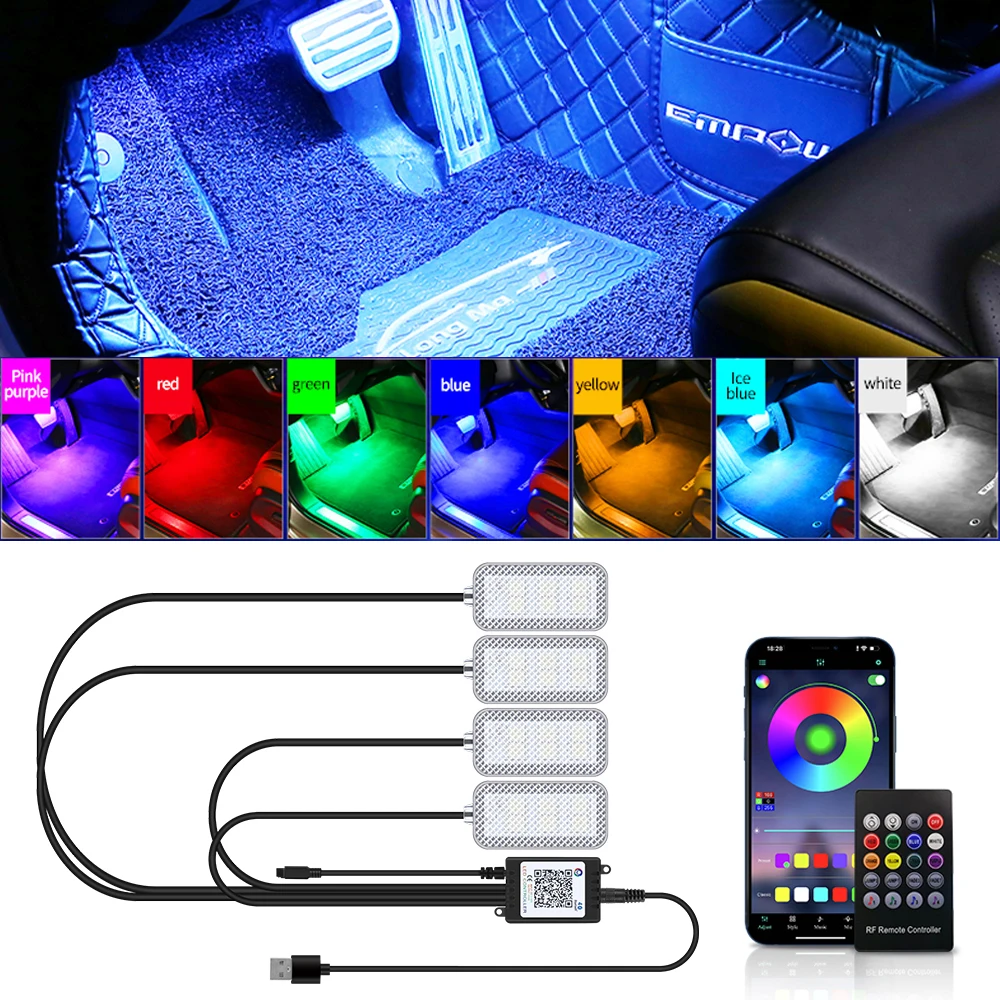 Car Led Foot Ambient With USB Cigarette Lighter Backlight Music Control App RGB Auto Interior Decorative Atmosphere Lights