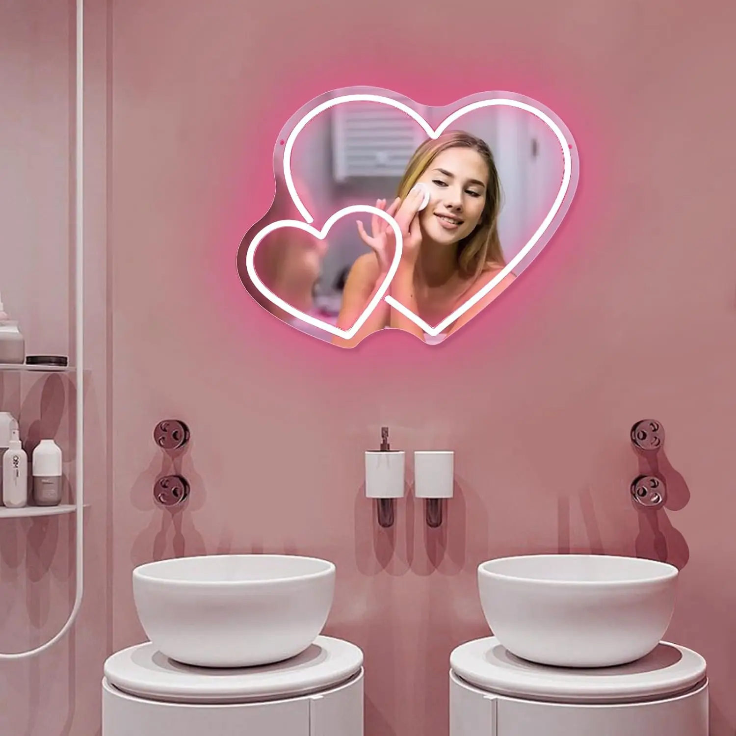 Lampu Neon Hati Cermin Dapat Diredupkan Lampu Neon Cinta untuk Kamar Tidur Kamar Anak Perempuan Pesta Ulang Tahun Studio Toko Cermin Rias Anak Dekorasi Dinding