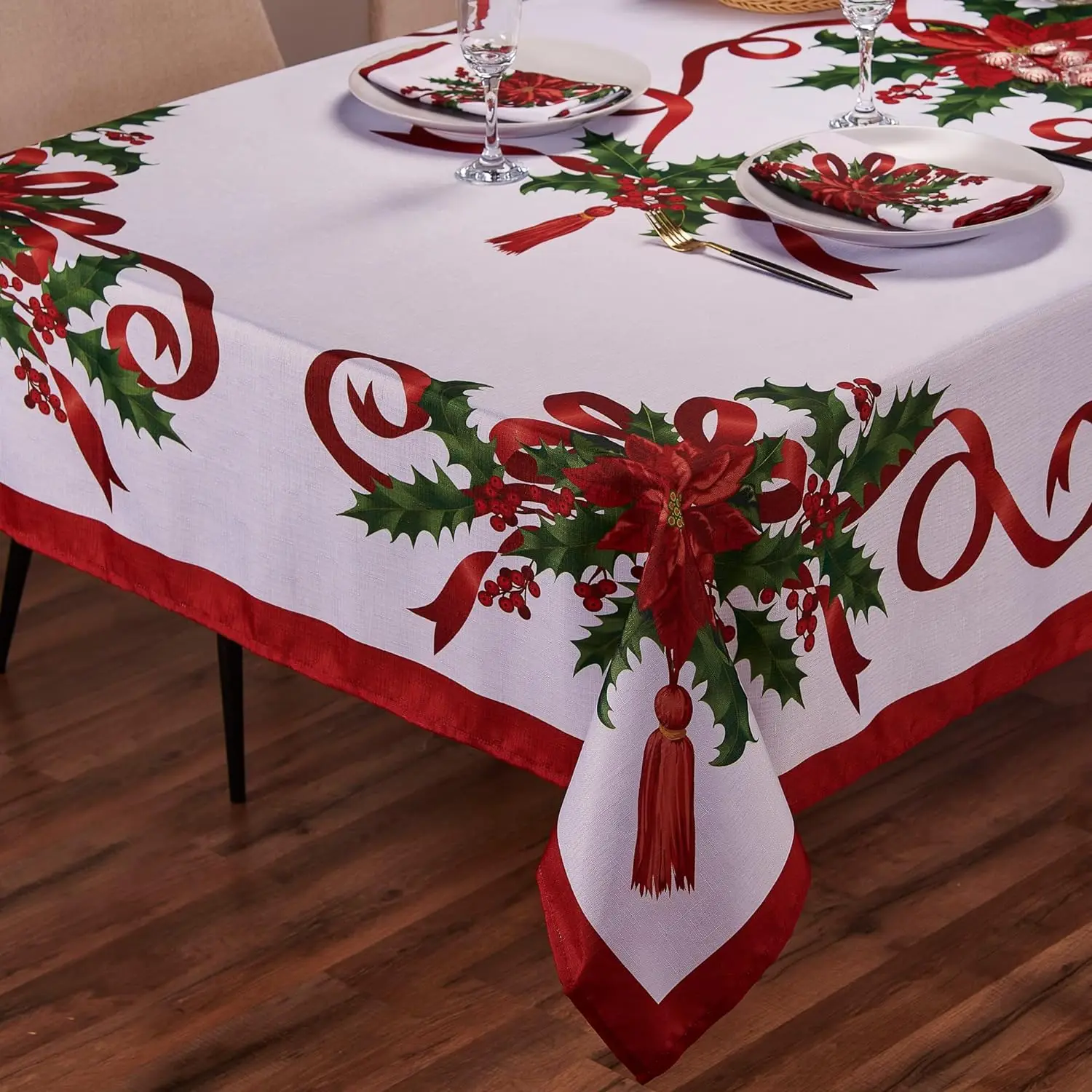 Toalha De Mesa De Fita De Natal, Merry Xmas Table Cloth, Colheita De Férias, Outono, Festa De Casamento, Dinning Tablecover, Decoração De Casa