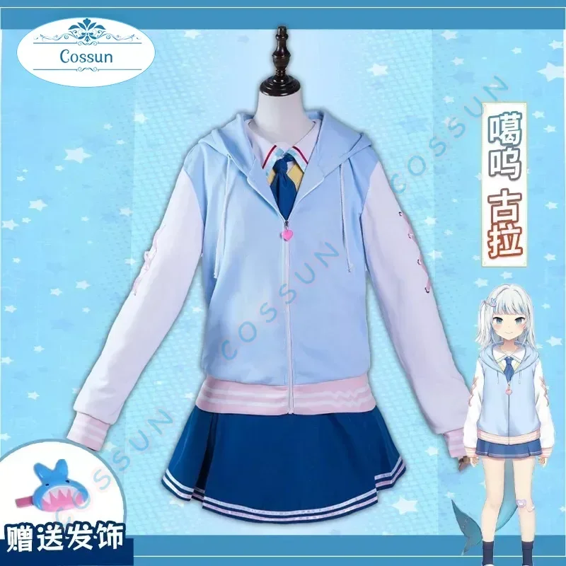 Hololive Vtuber Gawr Gura Cosplay Costume Halloween Outfits Women New Suit School Uniform Headwear