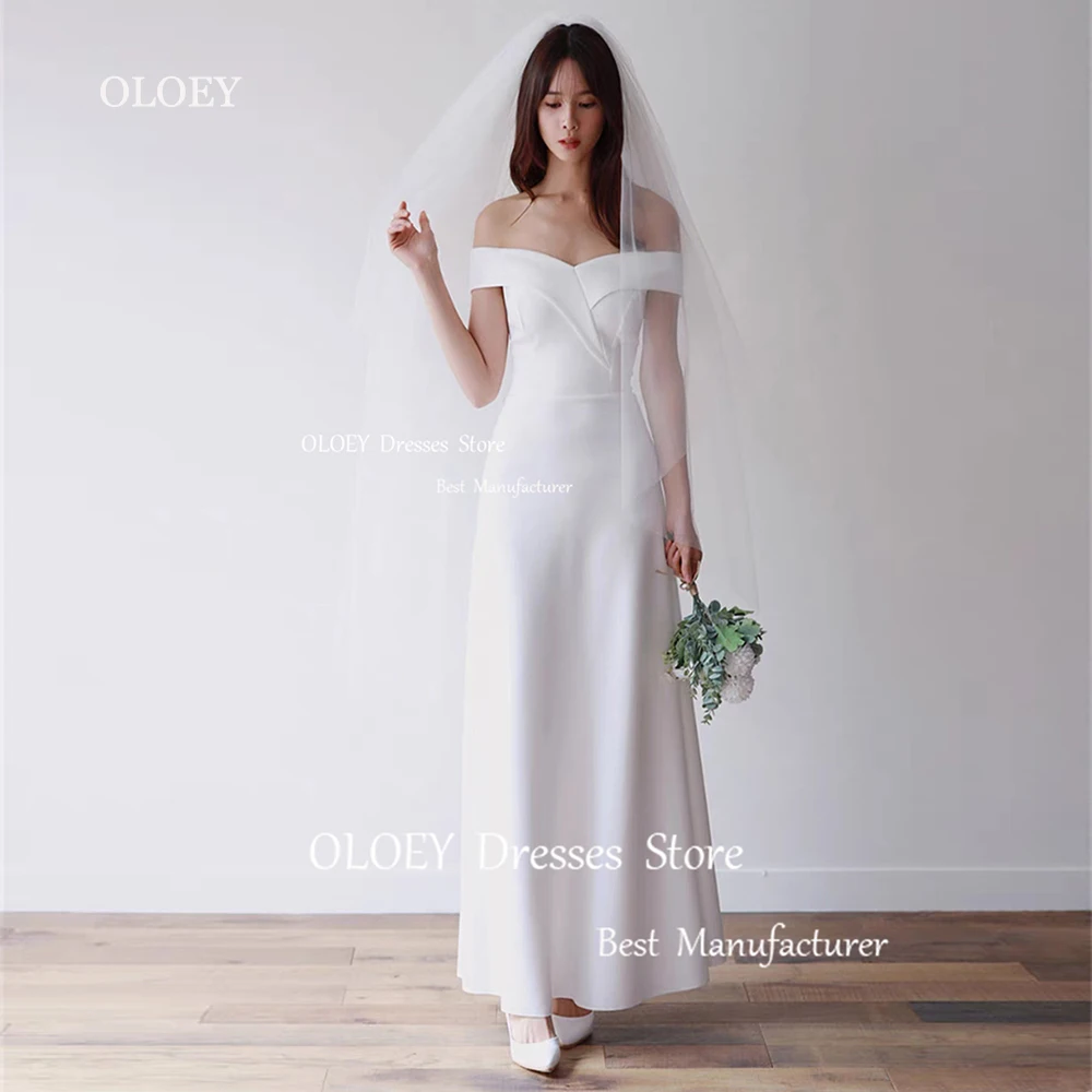 

OLOEY Simple Wedding Dresses Off The Shoulder Korea Photoshoot Ankle Length Bridal Gowns Robe De Marriage Custom Made Zip/Corset