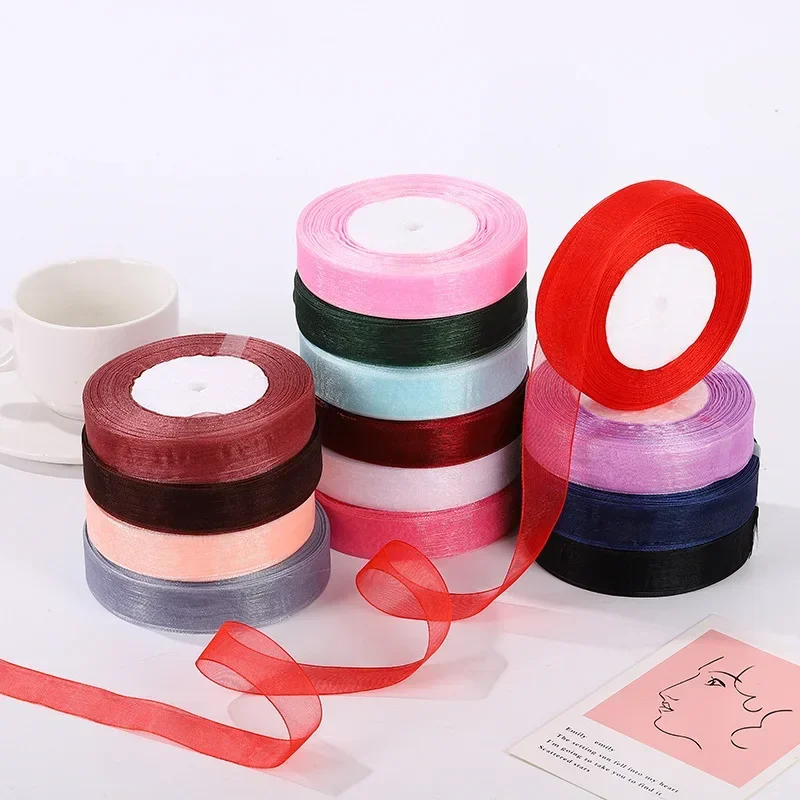 45 متر/لفة الأبيض الأورجانزا الشريط DIY بها بنفسك الحرف اليدوية المواد عيد الميلاد الزفاف حفلة عيد ميلاد هدية التفاف شرائط الشيفون