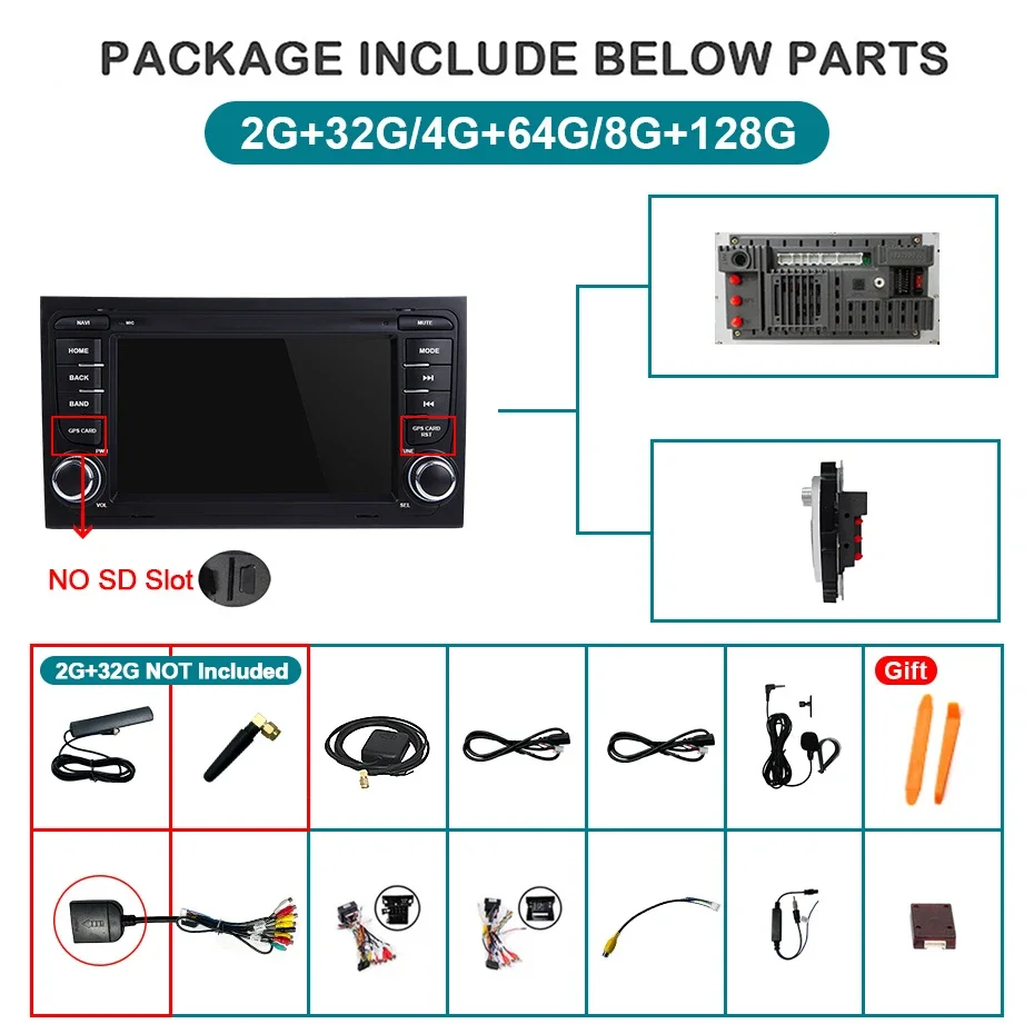 Radio Estéreo inalámbrica para coche, reproductor Multimedia con Android 14, Carplay, 7 pulgadas, WIFI, para Audi A4, B6, S4, B7, RS4, Seat Exeo, 2002-2008 3