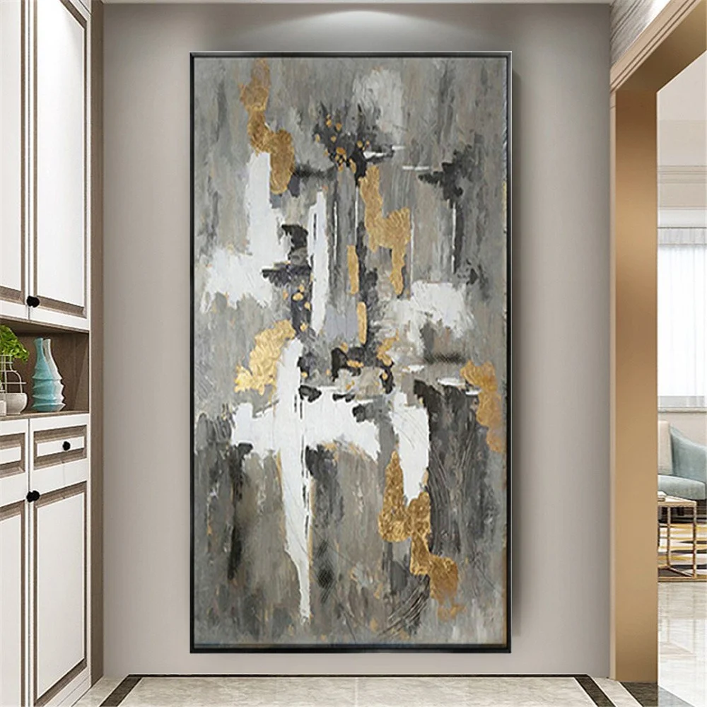 

Original White And Dark Grey Canvas Pictures Hand-Painted Abstract Oil Paintings Wall Art Flip Chart For Living Room Home Decor