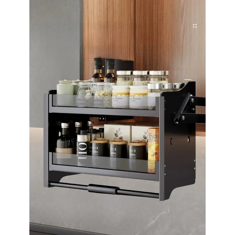 Kitchen hanging cabinet lift pull basket upper cabinet upper and lower buffer drop-down seasoning basket kitchen rack