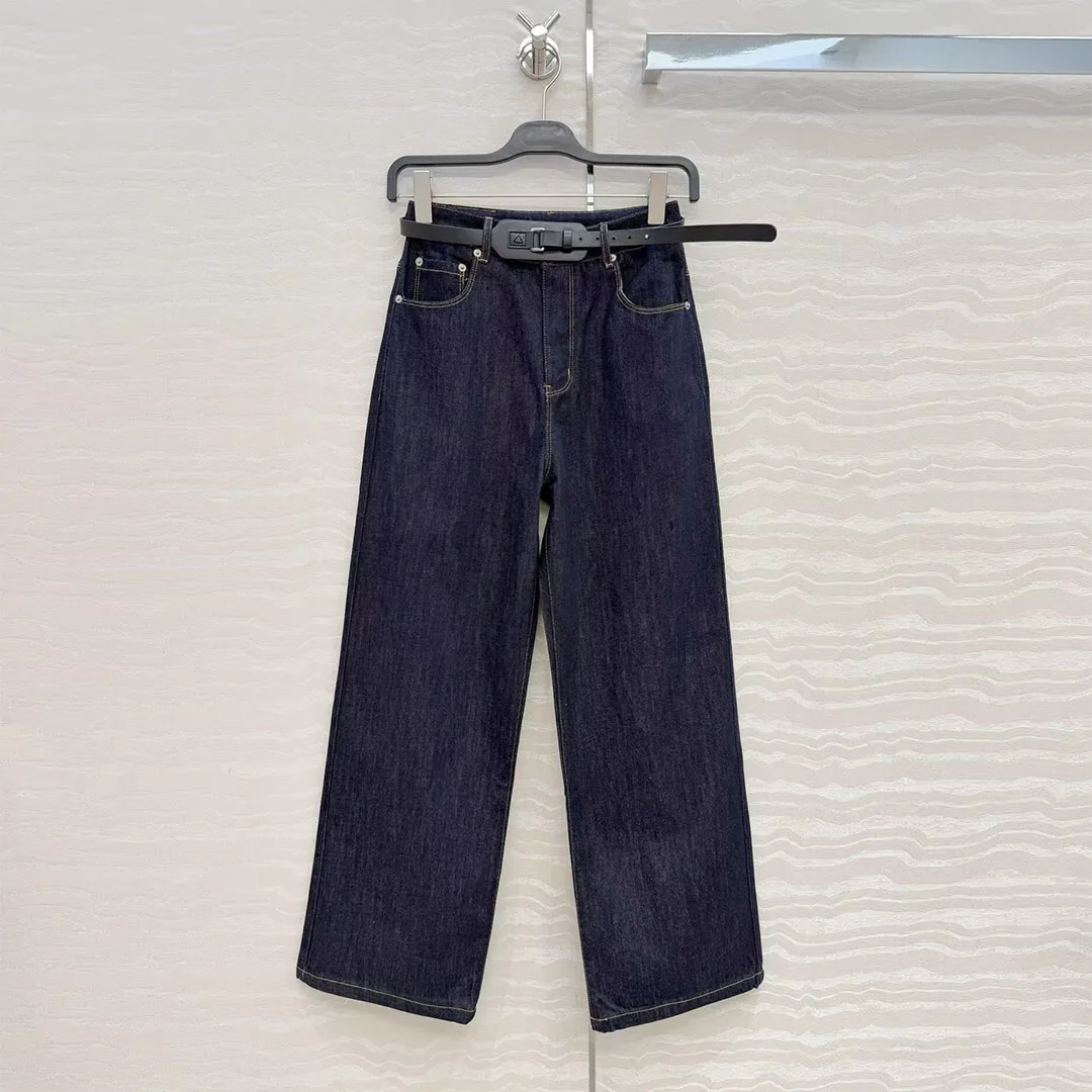 

Новые модные прямые джинсы 2026 года темно-синего цвета для женщин с высокой талией, с ремнем из искусственной кожи, свободные, в уличном стиле, джинсовые брюки