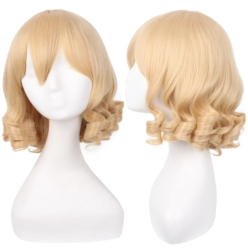 Synthetic Short Blonde Curls Wig for Folk Fox Inspired Cosplay, Anime Fashion, Mantis Wolf Tail Style, Cosplay Party, Lolita
