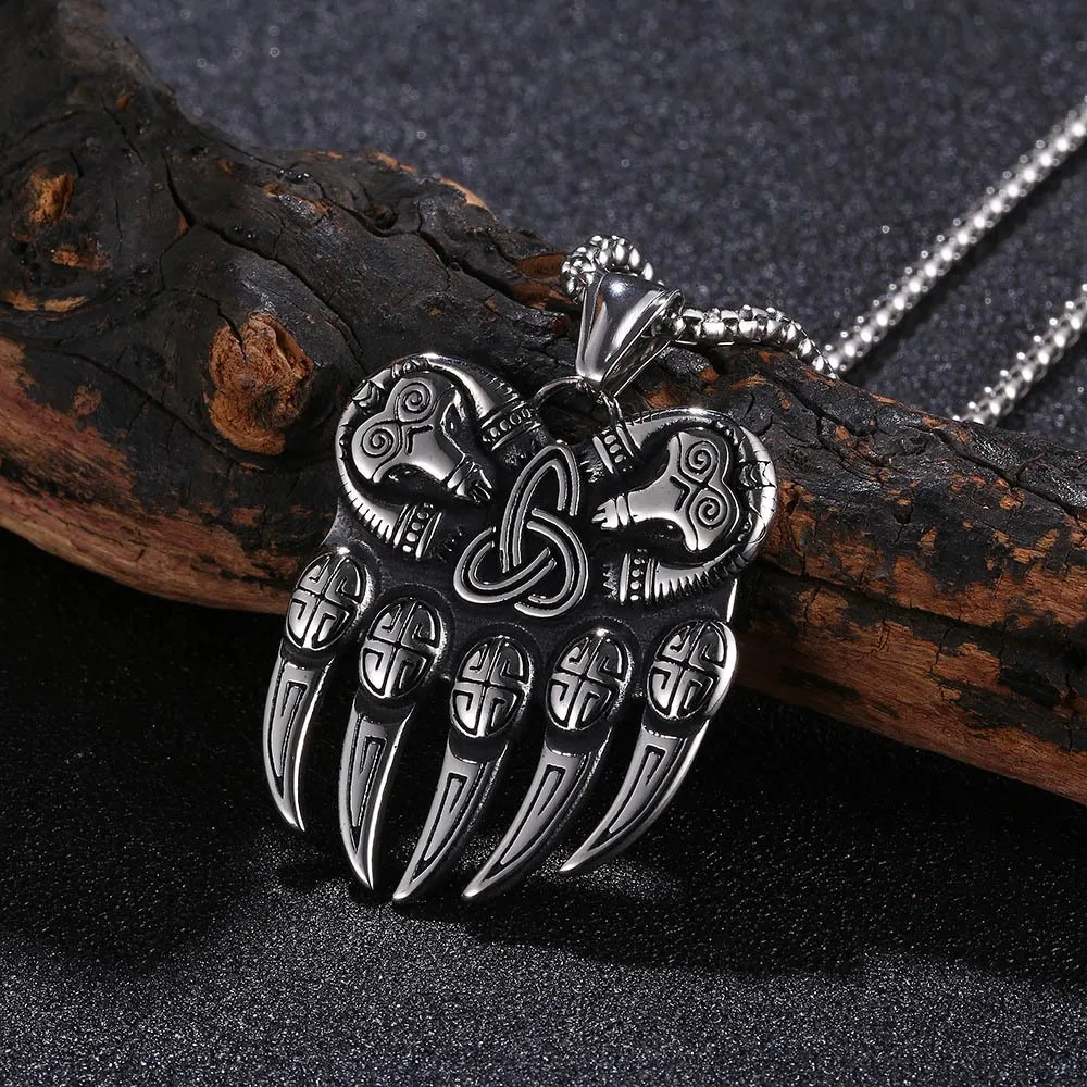 Vintage Bear Paw Zinc Alloy Men\'s Pendant Necklace Hip Hop Style Domineering Personality Fashion Choker Necklace