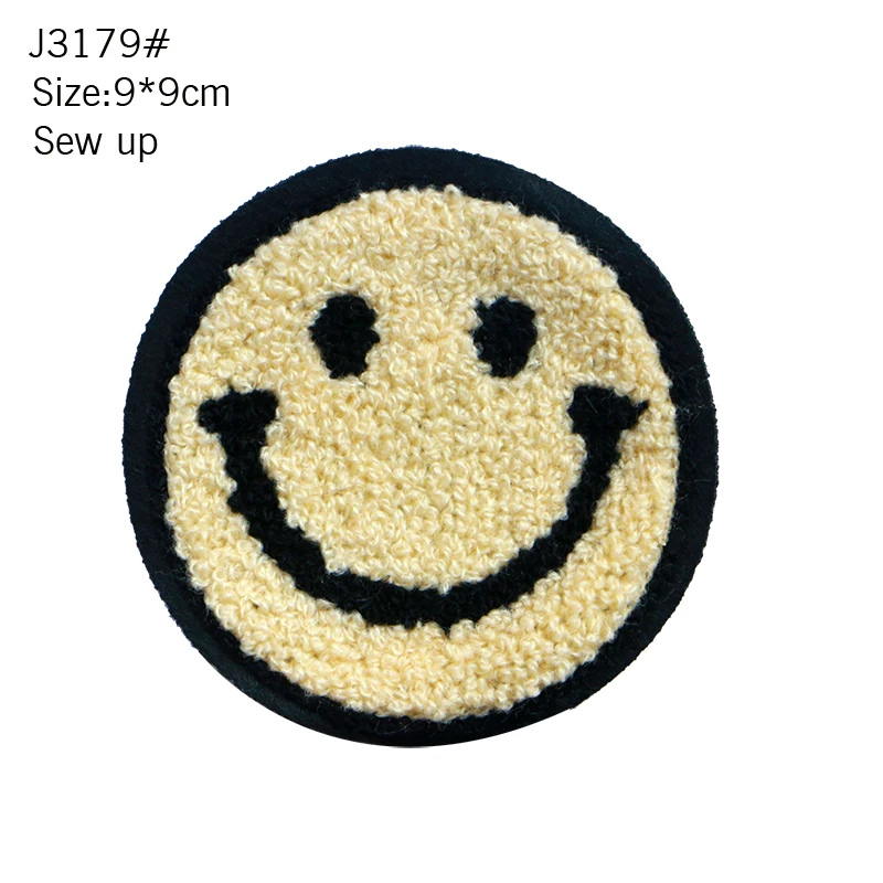 Cute Cartoon Embroidery Sewing Towel Round Yellow Brown Expression Smiling Face Micro Chapter Stripe DIY Decorative Clothing