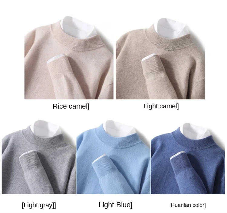 Herren-Pullover aus 100 % reiner Merinowolle, halbhoher Ausschnitt, einfarbig, Übergröße, lässiger Pullover, Herbst- und Wintersport-Kaschmir-Oberteil – Detail 11