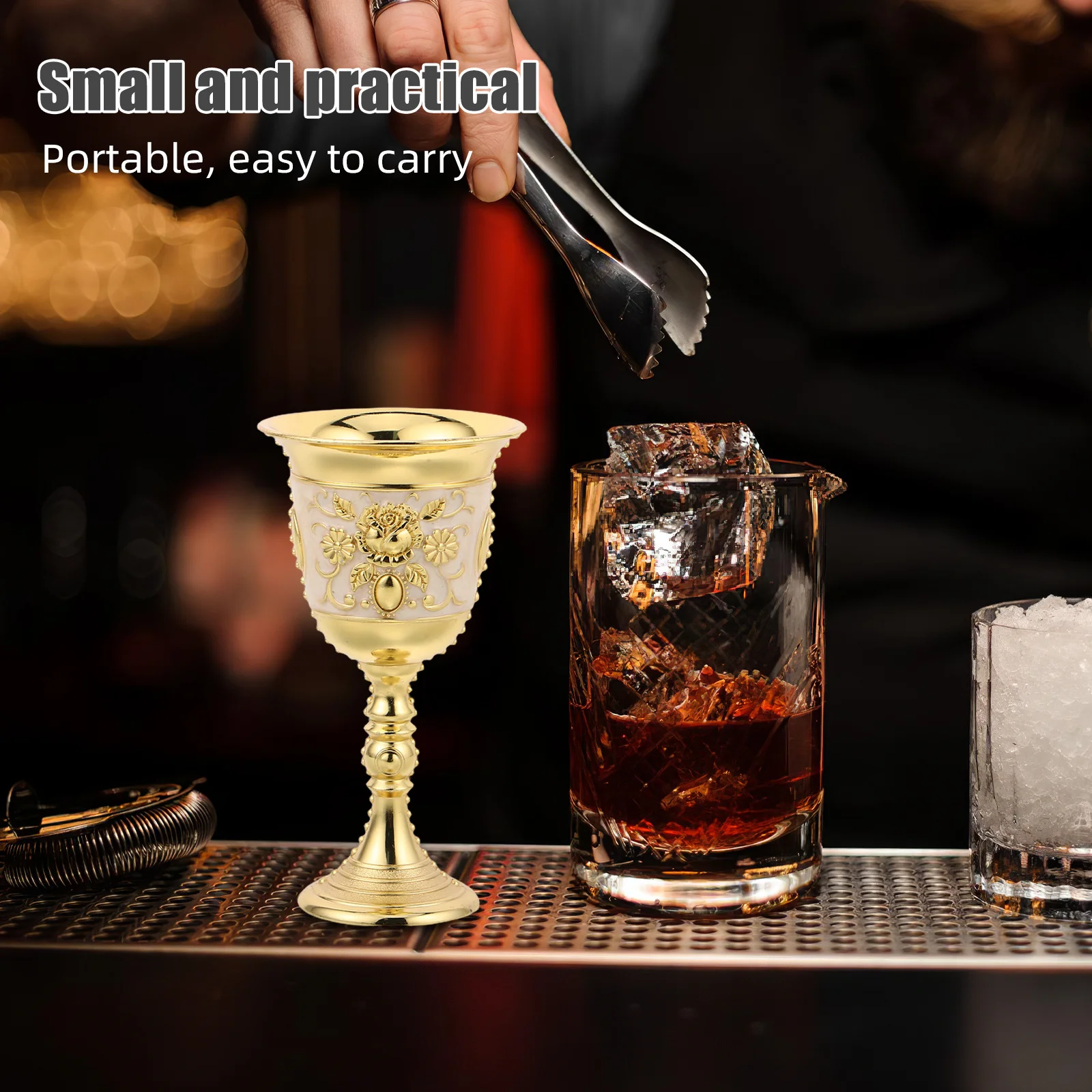 كأس منقوش على الطراز الملكي كأس معدني عتيق مع عزر وردي لمياه النبيذ والحلوى والاحتفال بالقرون الوسطى والشرب المزخرف #4