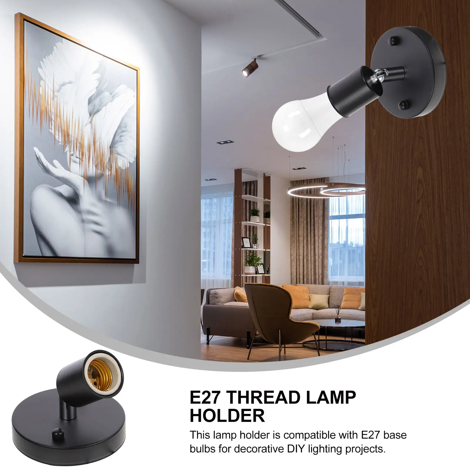 E27 Thread Lamp Holder 180 Degree Rotatable Light Socket Wall Base Holder Adjustable Light Adapter Compatible for Ceiling