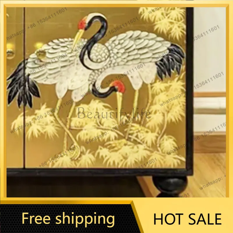 LD gold foil crane high luxury living room simple double door two chest cabinet storage side cabinet