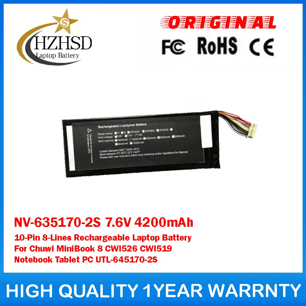 NV-635170-2S 7,6 В 4200 мАч 10-контактный 8-линейный аккумулятор для ноутбука Chuwi MiniBook 8 CWI526 CWI519 для ноутбука, планшетного ПК NV-635170-2S 7,6 В 4200 мАч 10-контактный 8-линейный аккумулятор для ноутбука Chuwi MiniBook 8 CWI526 CWI519 для ноутбука, планшетного ПК