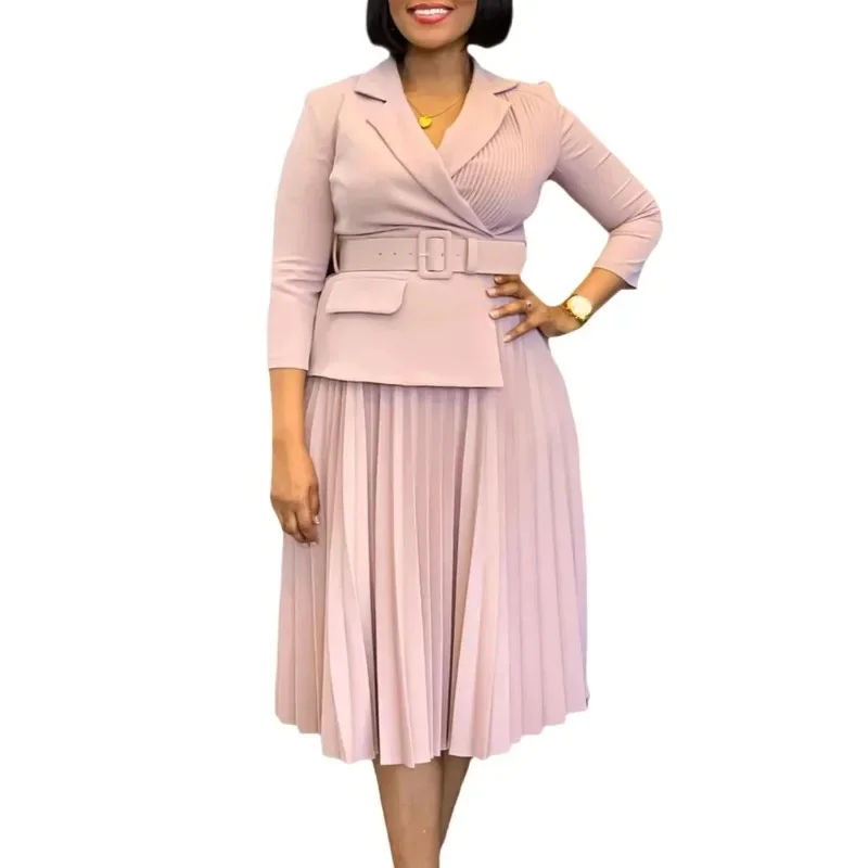 

Женское африканское платье Дашики с рукавами 3/4 и v-образным вырезом, осенняя модная плиссированная одежда миди Анкара, одежда из полиэстера в африканском стиле