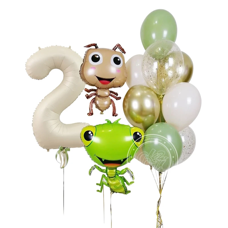 13pcs Ant Mantis Insect Balloons 40Inch Big Cream Number Foil Birthday Balloons 0-9 Happy Birthday Party Decorations Baby Shower