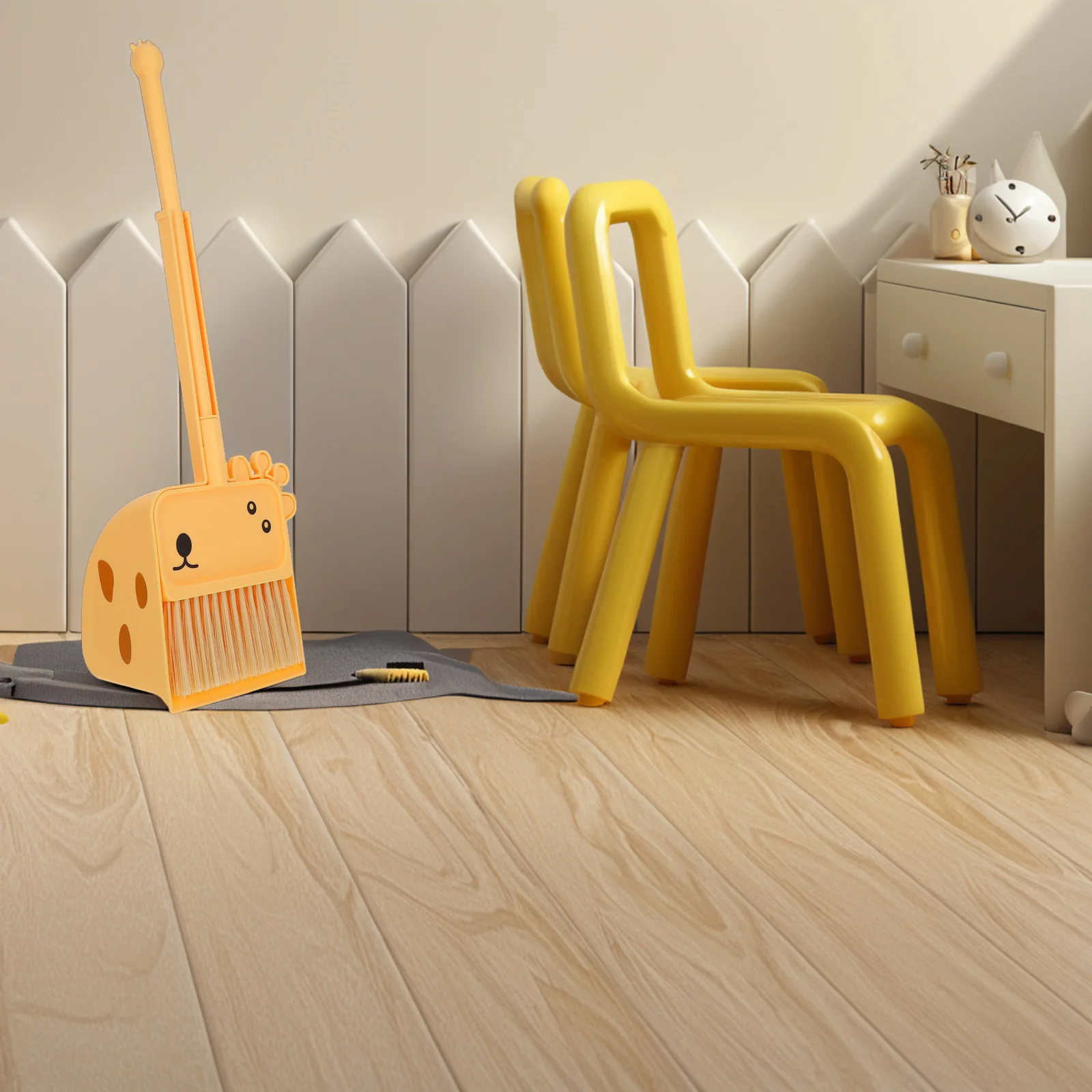 1 ensemble 1 ensemble Mini balai pelle à poussière pour enfants mignon girafe conception nettoyage enfant en bas âge jeu éducatif ensemble petit enfant Kit d'outils de nettoyage